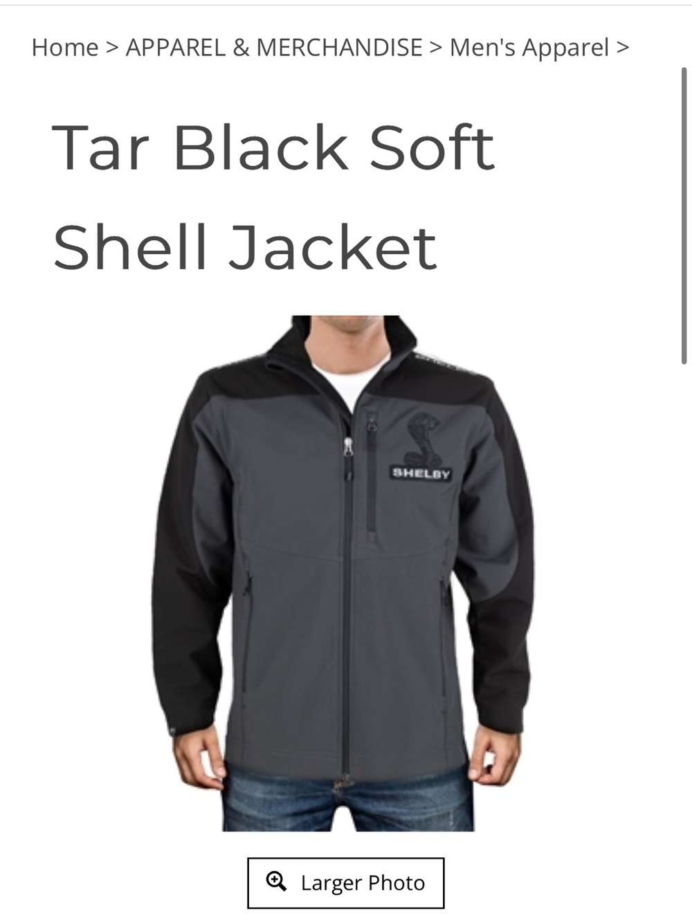 Shelby Racing Tar Black Men's Soft Shell Jacket Size Medium